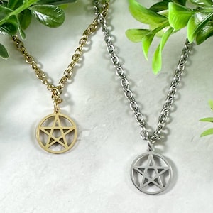 Pentacle Necklace in Silver or Gold Tone Stainless Steel - Pentagram, Witchy Jewelry