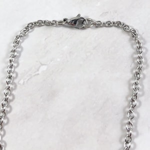 May include: A silver chain necklace with a lobster clasp closure.