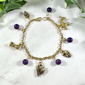 Dionysus Charm Bracelet: Gold Tone Greek Mythology Jewelry, God of Wine