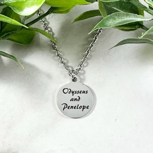 Odysseus and Penelope Necklace - Laser Engraved Stainless Steel Charm, The Odyssey, Greek Mythology Jewelry