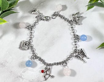Pulsera con dijes de Eros y Psique, joyería de mitología griega