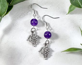 Dionysus Grape Earrings with Amethyst, Greek God of Wine