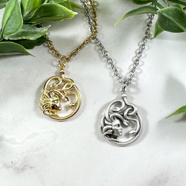Medusa Necklace - Silver or Gold Tone, Greek Mythology Jewelry