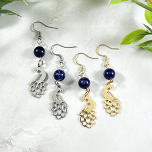 Hera Earrings - Silver or Gold Tone Stainless Steel, Greek Goddess, Greek Mythology Jewelry, Peacock Earrings