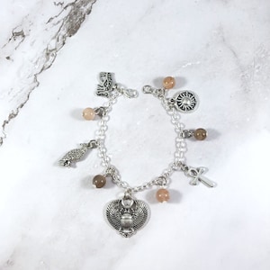 Ra Charm Bracelet, Re, Egyptian God of the Sun, Egyptian Mythology Jewelry, Kemetism, Pagan, Ankh
