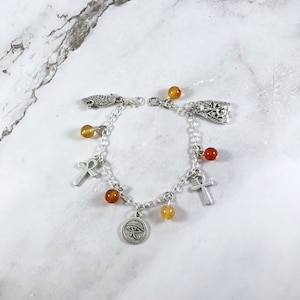 Horus Charm Bracelet, Egyptian God, Egyptian Mythology Jewelry, Kemetism, Pagan, Ankh, Pharoh, Eye of Horus