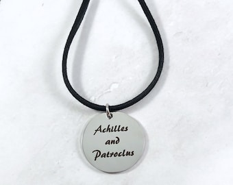 Achilles and Patroclus Necklace, Laser Engraved Charm, Greek Mythology Jewelry, Trojan War, The Iliad