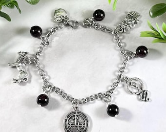 Lilith Charm Bracelet: Pagan Witch Goddess Jewelry with Garnet