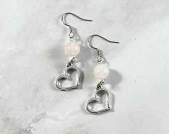 Lover Heart Earrings with Rose Quartz