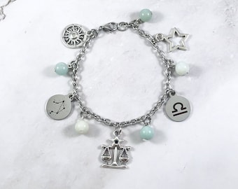 Libra Charm Bracelet, Zodiac Jewelry, Astrology, Sun Sign, Gift for Libra
