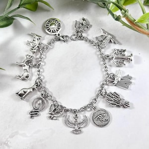 Egyptian Gods Charm Bracelet, Egyptian Mythology Jewelry, Kemetism, Egyptian Pantheon