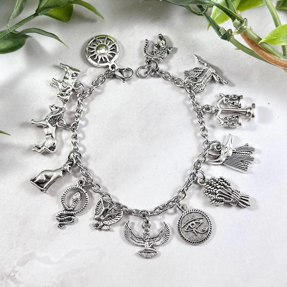 Egyptian Gods Charm Bracelet: Kemetism Mythology Jewelry