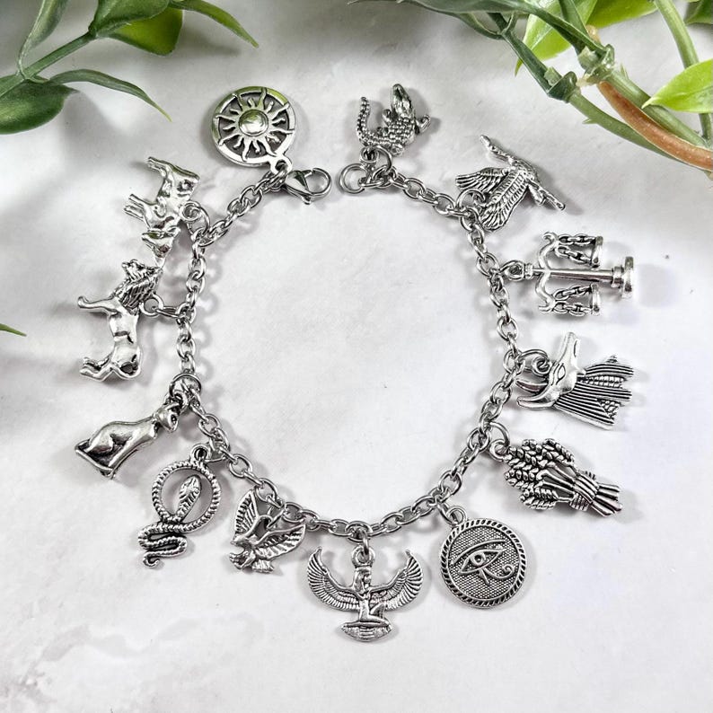 Egyptian Gods Charm Bracelet: Kemetism Mythology Jewelry image 1