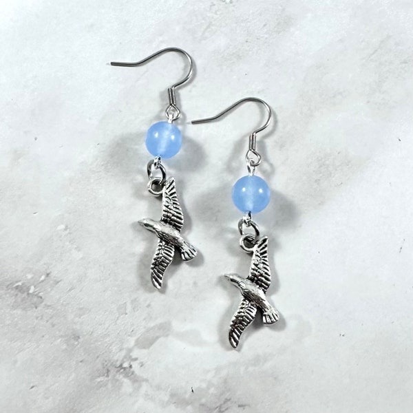 Seagull Earrings with Blue Quartz