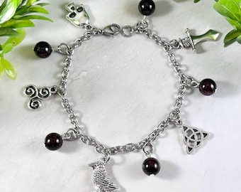 The Morrígan Charm Bracelet, Morrigan, Morrigu, Celtic Goddess, Irish Mythology