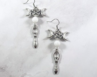 Triple Goddess Earrings, Triple Moon, Witchy Jewelry