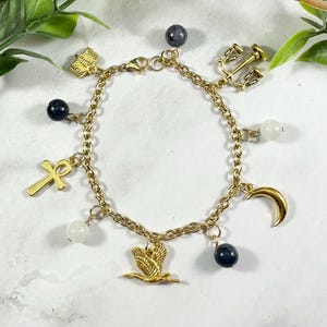 Thoth Charm Bracelet - Gold Tone Version, Djehuty, Egyptian God, Egyptian Mythology Jewelry, Kemetism