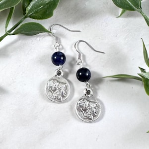 Athena Earrings, Greek Goddess, Greek Coin, Greek Mythology Jewelry, Hellenic,