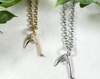 Scythe Necklace in Silver or Gold Tone, Thanatos, Grim Reaper