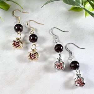 Persephone’s Pomegranate Earrings with a Sterling Silver Charm