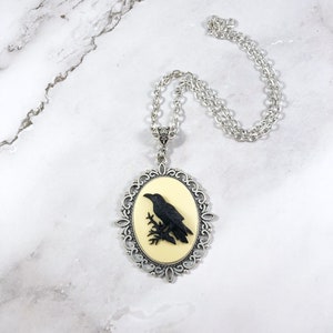 Raven Cameo Necklace, Crow, Corvid, Bird, Victorian, Gothic, Witch, Witchy Necklace