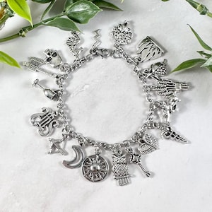 Deluxe Greek Mythology Charm Bracelet, Jewelry, Olympian gods, goddess, Athena, Apollo, Zeus, Persephone, Artemis, Hecate, Gift