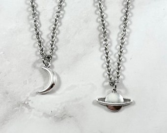 Moon and Saturn Friendship Necklaces, Love You to the Moon and to Saturn