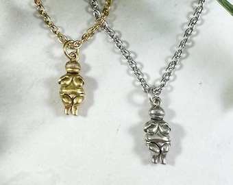 Venus of Willendorf Necklace: Goddess Pendant with Silver or Gold Plating