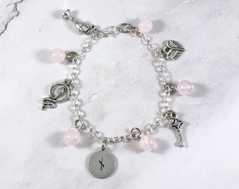 Sigyn Charm Bracelet: Norse Mythology Jewelry with Rose Quartz