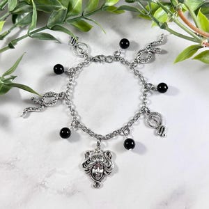 Medusa Charm Bracelet, Greek Mythology Jewelry, Greek Goddess, Gorgon, Snake, Witch, Witchy Jewelry