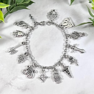 Greek Mythology Charm Bracelet, Jewelry, Olympian Gods and Goddesses, myth, Apollo, Artemis, Zeus, Aphrodite, Hera, Hestia, Hellenic, Gift
