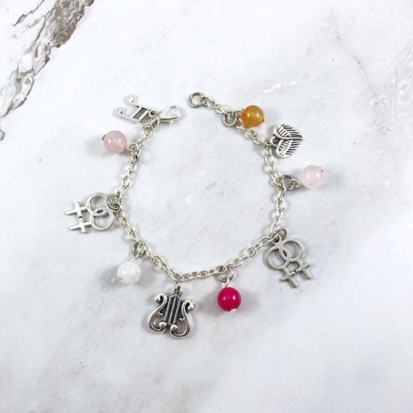 Sappho Charm Bracelet - Ancient Greek Poetess, Lesbian Pride, Pride Month, Sapphic, WLW, Gay Pride, Sappho of Lesbos, Sappho Jewelry