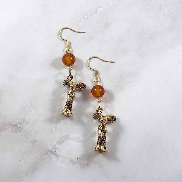 Nike Statue Earrings, Greek Goddess of Victory, Nike of Samothrace, Winged Victory