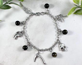Thanatos Charm Bracelet - Greek Mythology Jewelry, Greek God of Death