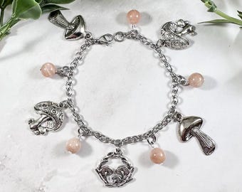 Mushroom Charm Bracelet, Mushroom Jewelry, Cottagecore