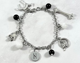 Hel Charm Bracelet: Norse Mythology Jewelry with Obsidian & Moonstone