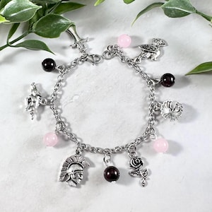 Pulsera con dijes de Afrodita y Ares, joyería de mitología griega