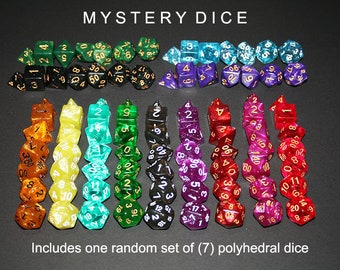 Mystery Set of Polyhedral Dice, 7 Matching Click Clacks Including D4, D6, D8, D10, D00, D12 and D20 +BONUS GIFT For Dungeons & Dragons 5e