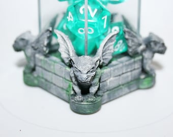 Gargoyle Statues Set On Stone Walls Base For Dice Containers and perfect for Tabletop Games and Gaming