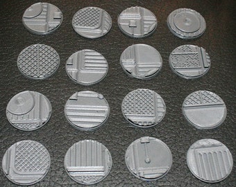 25mm and 32mm Industrial Themed Miniature Bases (10 per lot) for D&D and other tabletop gaming Units