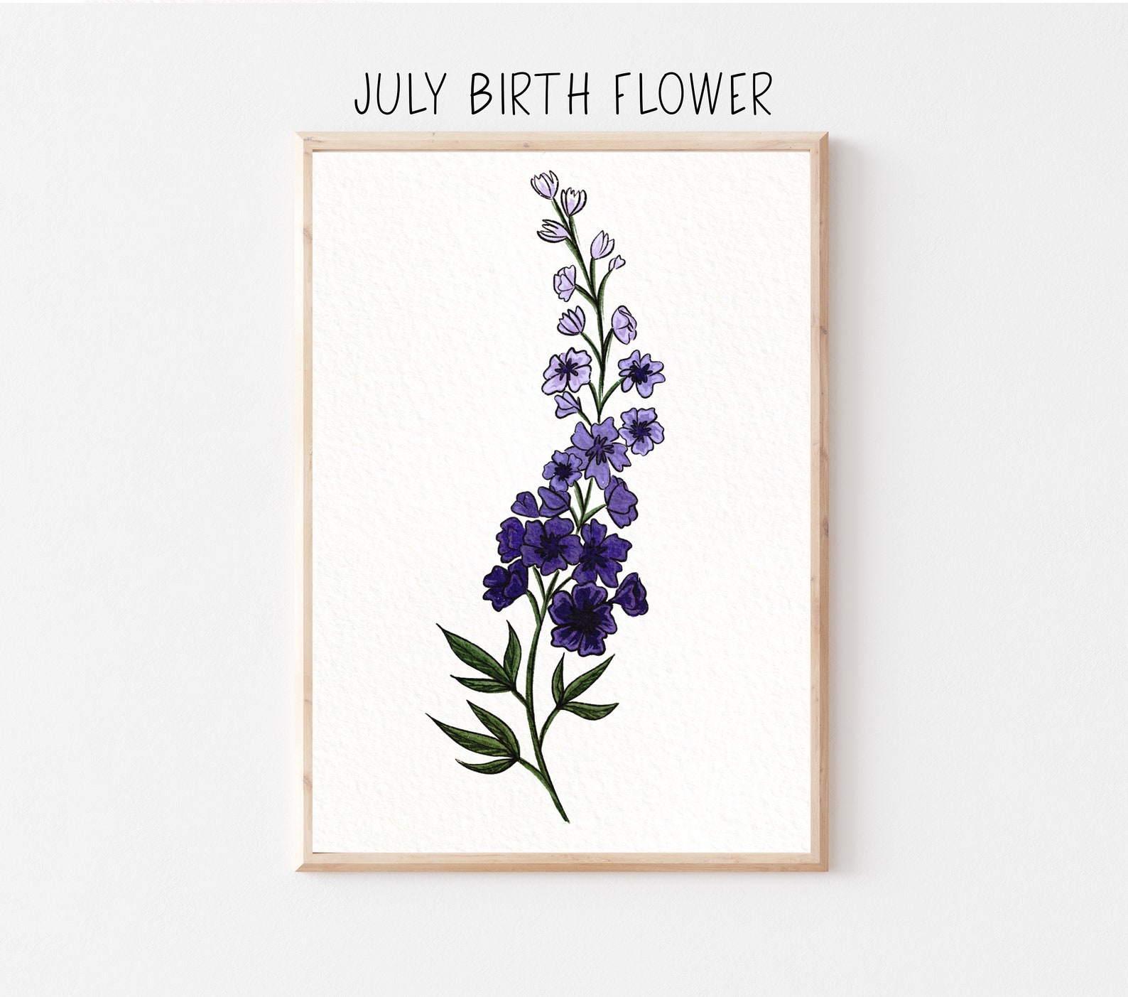 July Birth Flower Art Print illustration wall art month Etsy