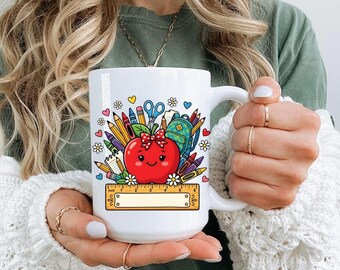 Taza personalizada para profesores, taza con el nombre del profesor personalizado, bonito regalo de manzana para profesores, taza de café para la vuelta al cole, regalo de agradecimiento para profesores