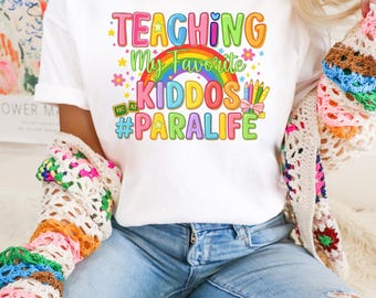 Camiseta "Enseñando a mis niños favoritos", Camiseta "Vida de auxiliar docente", Camiseta "Paraprofesional", Camiseta "Auxiliar de maestro", Camiseta "Camiseta de maestro" de Comfort Colors