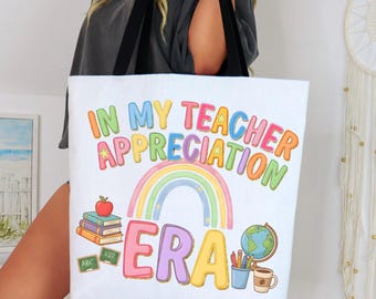 Bolso de mano para profesoras, En mi época de agradecimiento a las profesoras, Bolso de regalo para profesoras, Lindo bolso de mano arcoíris para profesoras, Regalo de fin de curso para profesoras