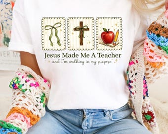 Camiseta para profesor cristiano Comfort Colors, Camiseta "Jesús me hizo maestro", Camiseta para profesor de fe, Camiseta inspiradora para profesor, Regalo para profesor