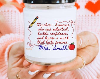 Vela personalizada para profesores / Vela de soja de 255 g / Regalo de agradecimiento para profesores / Regalo de fin de curso / Vela personalizada con el nombre del profesor