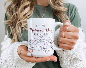 Taza para madrina del primer Día de la Madre, regalo personalizado para madrina, taza con nombre de bebé personalizado, regalo para madrina primeriza 2026, regalo del Día de la Madre para madrina