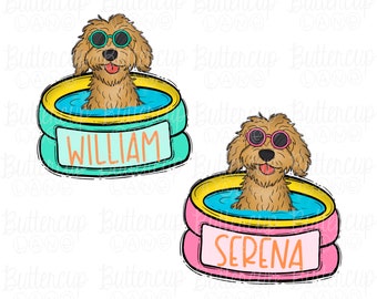 Pool with Dog PNG / Kids Summer / Boy name Girl name / Add name / Digital Download / Sublimation Design