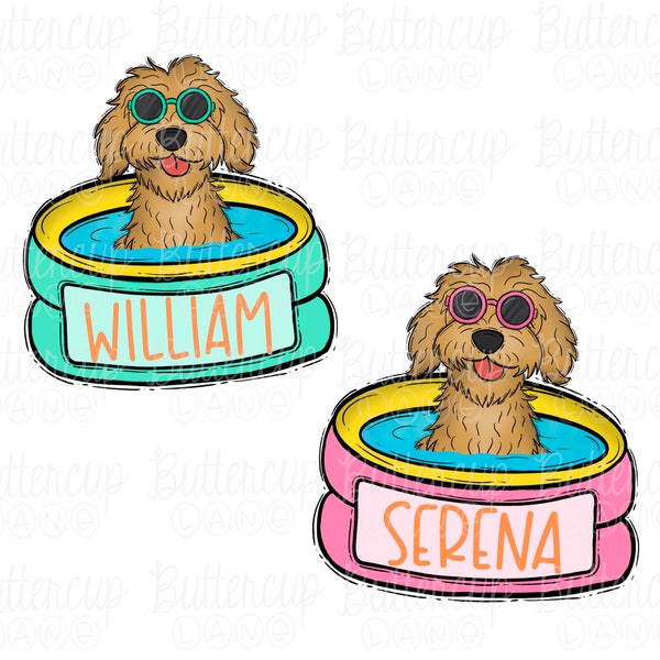 Piscina con perro PNG / Verano infantil / Nombre de niño / Nombre de niña / Agregar nombre / Descarga digital / Diseño de sublimación