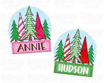 Boy and Girl Name Christmas Trees PNG Bundle / Add name / Boy and Girl Matching Designs / Digital Download / Sublimation Design